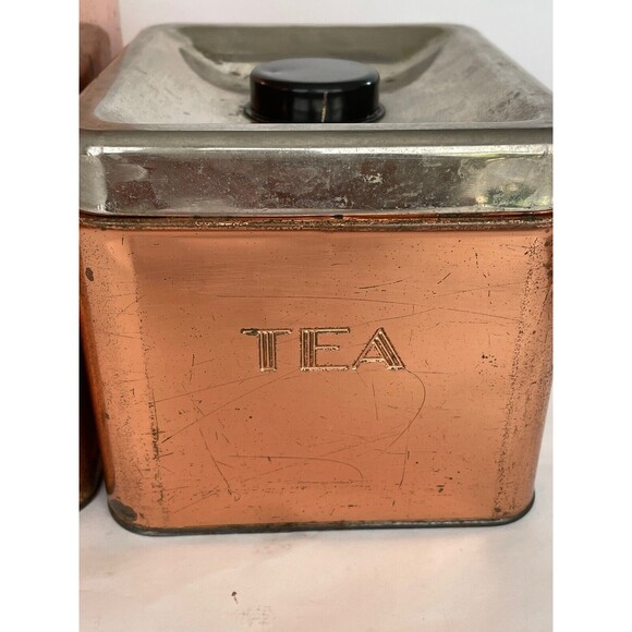 Set of 2 MCM Vintage Garner Ware Copper Metal Canisters Sugar & Tea Mid Century - Picture 3 of 12